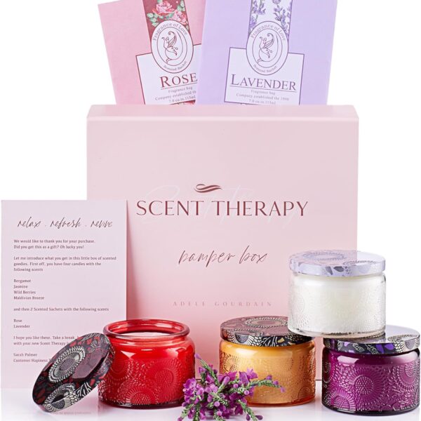 Aromatherapy Candle Gift Set for Women- Scented Candles for Home, Unique Decor Present for Women's Day, Birthday, Bridesmaid, Anniversary Candle Set with Scented Sachets- Pampering Gift Sets, Women