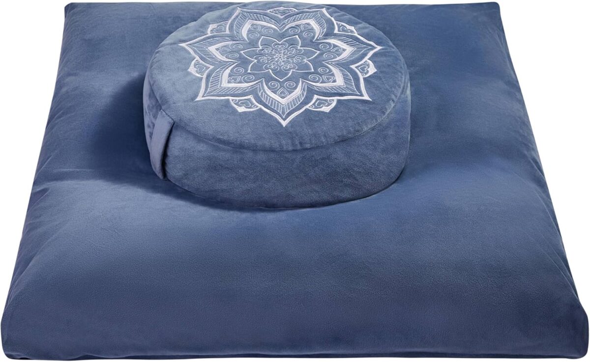 Meditation Cushion with Washable Premium Velvet Cover,100% Memory Foam Square Floor Cushion and Buckwheat Cushion Seating for Adults and Children Sitting, Yoga, Reading - Image 1