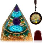 Zurligi Orgone Pyramid for Positive Energy, Tree of Life Amethyst & Citrine Chakra Orgonite Healing Crystal Pyramid for Wealth Success Lucky Meditation Sleep & Spiritual Gifts