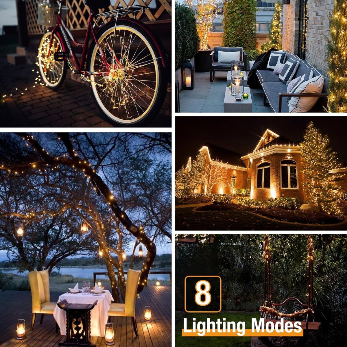 4 Pack Solar String Lights Outdoor - 320LED 132FT Solar Fairy Lights Waterproof 8 Modes, Copper Wire Solar Powered Twinkle Lights for Outside Tree Garden Christmas Wedding Party Decor (Warm White) - Image 3