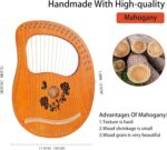 Lyre Harp 19 String Wood Rose Harp Portable Solid Mahogany Harp String Instrument with Black Bag Strings Carry Cloth Sheet Music Pick Tuning Wrench (ROSE, 19 String) - Image 2
