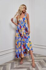 kinstell Women's Summer Boho Spaghetti Strap Square Neck Ruffle Casual Flowy Long Dress Beach Swing Party Maxi Dress - Image 4