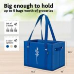 Green Bulldog Reusable Grocery Bags - Heavy Duty Reusable Shopping Tote Bags W/Long Handles, Foldable & Collapsible, Holds Up to 65 lbs - for Kitchen, Picnic 3 Pack - Image 2