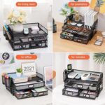 Marbrasse 3 Tier Mesh Desk Organizer with Drawer, Multi-Functional Desk Organizers and Accessories, Paper Letter Organizer with 2 Pen Holder for Home Office Supplies (Black) - Image 4