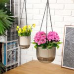 Maxcheck 4 Pcs Self Watering Hanging Planters Indoor 6.5'' 4.5'' Hanging Flower Pots Baskets Outdoor Self Watering Hanging Plant with 3hooks Drainage Holes for Home(Gray) - Image 4