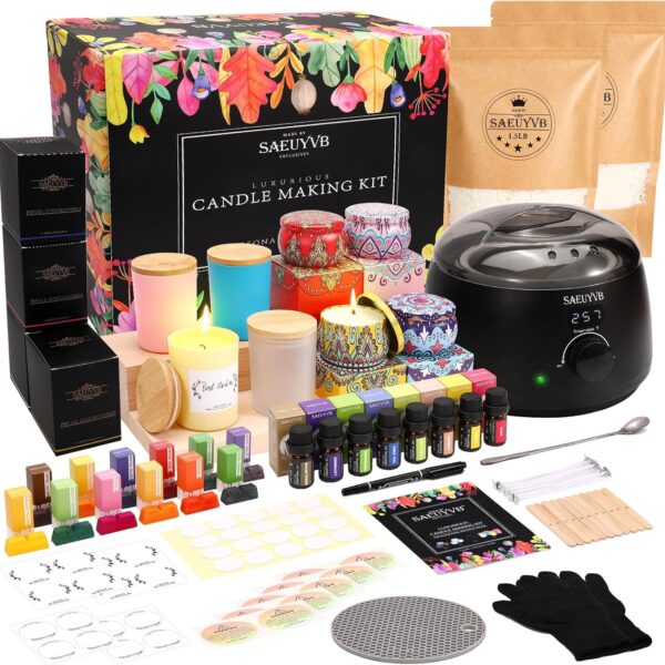 SAEUYVB Candle Making Kit with Hot Plate Full Set - for Adult - DIY Starter Soy Candle Making Supplies - Perfect as Home Decorations