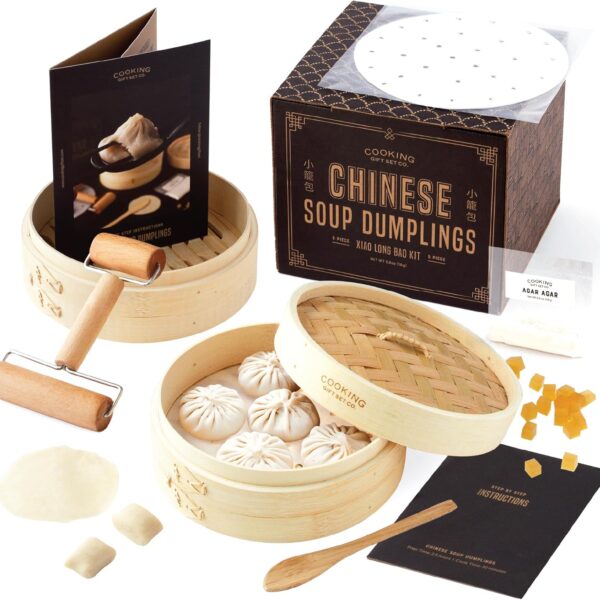 Chinese Soup Dumpling Kit for Women | Cooking Gifts for Wife Who Loves to Cook DIY Gifts for Valentines Steam Basket Dumplings using Bamboo Steamer a Unique Gift for Cooks, Easter Gift