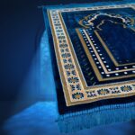 TB Muslim Prayer Rug Islamic, Soft Velvet Mat Ramadan Gift, with Prayer Bead Unique Decoration Gilded Gold-Like Embroidered for Women Man Kids Meditation Turkish African (Blue) - Image 6