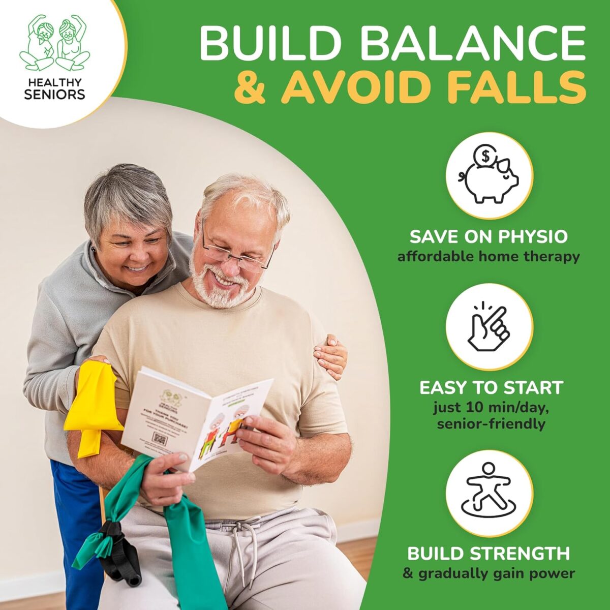Resistance Bands for Physical Therapy - Pack of 2 Exercise Bands with Handles & a Detailed Guide Book - Adjustable Chair Exercises for Seniors Rehab at Home - Image 5