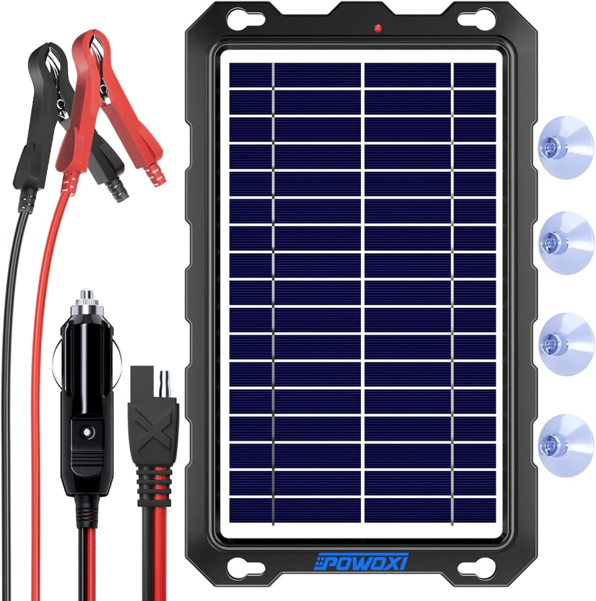 POWOXI Upgraded 7.5W-Solar-Battery-Trickle-Charger-Maintainer-12V Portable Waterproof Solar Panel Trickle Charging Kit for Car, Automotive, Motorcycle, Boat, Marine, RV,Trailer, Snowmobile, etc. - Image 1
