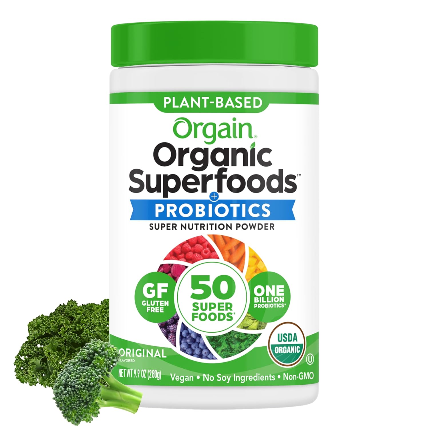 81DyveASWcL._SL1500_.jpg Orgain Organic Greens Powder + 50 Superfoods, Original - 1 Billion Probiotics for Digestive Health, Antioxidants, Vegan, Plant-Based, Gluten-Free, Non-GMO, Green Juice & Smoothie Drink Mix - 0.62lb - Image 1