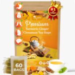 TOG999, 60 Tea Bags - Turmeric,Ginger,Cinnamon Tea,100% Natural,Hand-made Blend of Turmeric,Ginger,and Cinnamon. Eco-conscious Bags. Turmeric Ginger Herbal Tea. No Sugar,No Caffeine,No Gluten,Vegan.