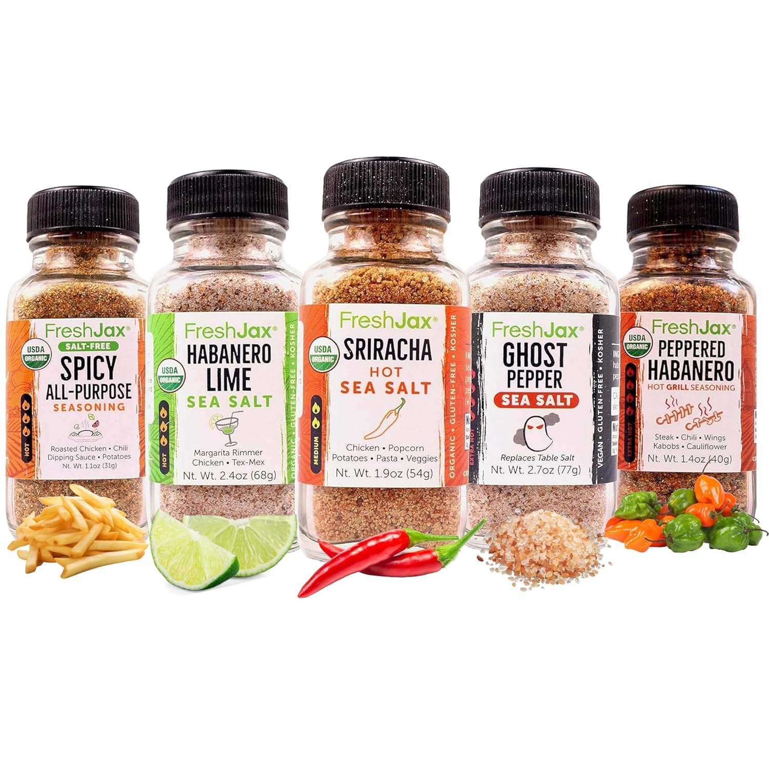 81E0UcFRu6L._SL1500_.jpg FreshJax Hot & Spicy Seasoning Gift Set | 5 Sampler Sized Organic Hot & Spicy Seasoning Set | Grilling Christmas Gifts for Men | Spices and Seasonings Sets for Cooking Packed in a Giftable Box - Image 1