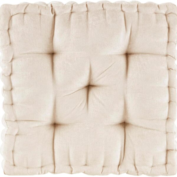 Intelligent Design Azza Floor Pillow, Large Cushions Sitting for Adults, Floor Pillow for Meditation or Yoga, Lustrous Chenille Tufted with Scalloped Edges for Bench/Chair Cushion, 20"x20"x5" Ivory