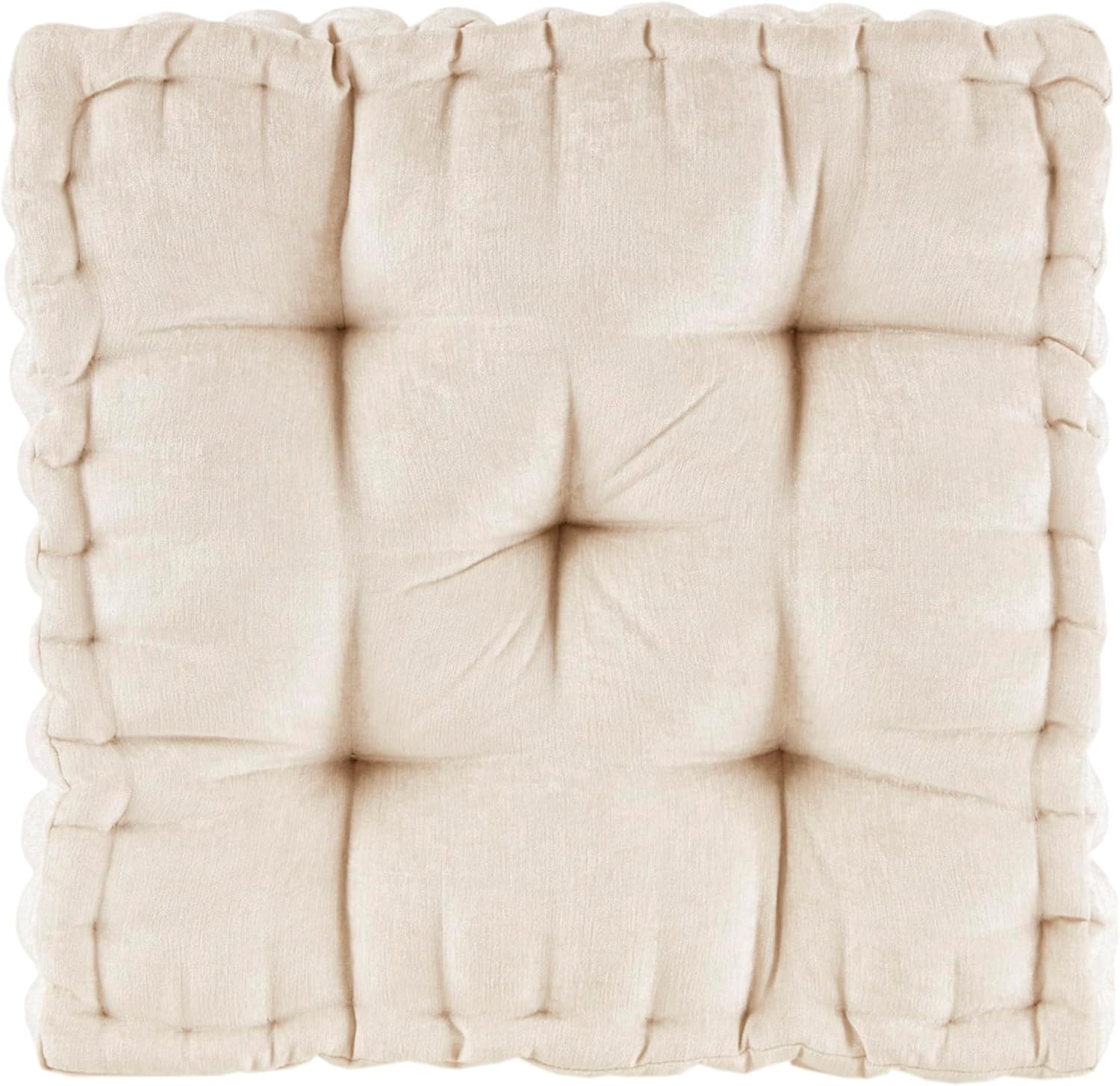 81E6zXEEyiL._AC_SL1500_.jpg Intelligent Design Azza Floor Pillow, Large Cushions Sitting for Adults, Floor Pillow for Meditation or Yoga, Lustrous Chenille Tufted with Scalloped Edges for Bench/Chair Cushion, 20"x20"x5" Ivory - Image 1