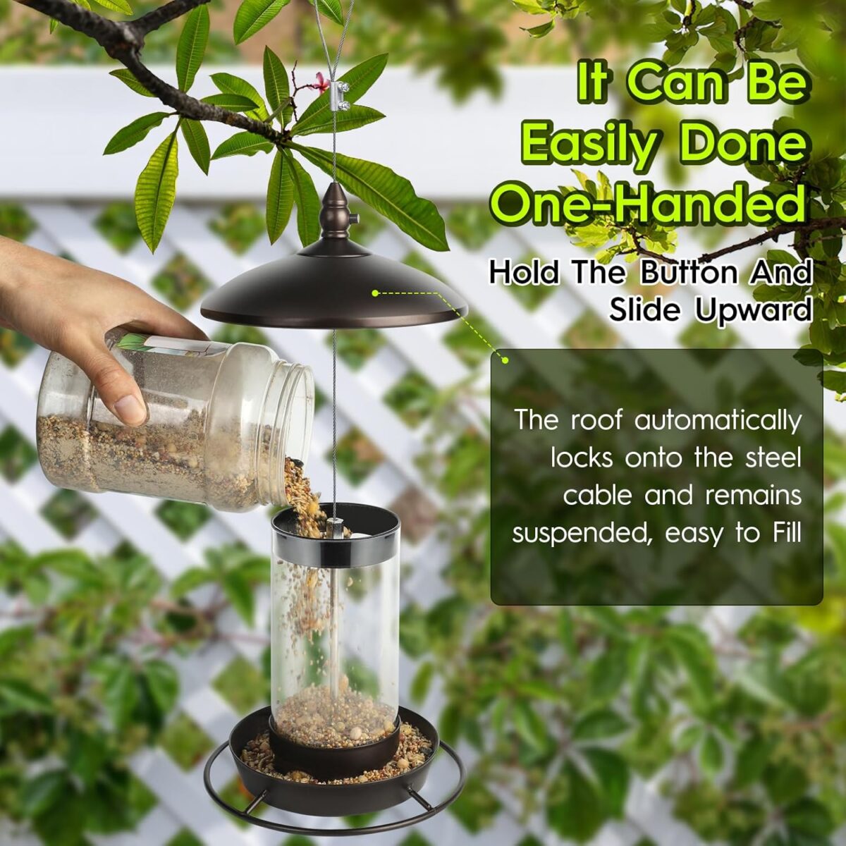 Metal Roof Bird Feeder - Chew Proof for Outdoor Hanging Wild Bird Seeds. Bronze - Image 3