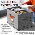 3 Pack Large Fabric Storage Bins with Lid - Decorative Box with Lid, Label Holder, Faux Handles - Large Decorative Storage Boxes with Lids for Organizing Clothes, Blankets - Steel Gray - Image 3