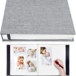 Photo Album Self Adhesive 3x5 4x6 5x7 6x8 8x10 8.5x11 11x10.6 Magnetic Scrapbook Length 11x10.6 Inch 40 Pages Linen Cover DIY Photo Album with A Metallic Pen and DIY Accessories(Gray)