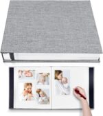 Photo Album Self Adhesive 3x5 4x6 5x7 6x8 8x10 8.5x11 11x10.6 Magnetic Scrapbook Length 11x10.6 Inch 40 Pages Linen Cover DIY Photo Album with A Metallic Pen and DIY Accessories(Gray)