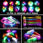 78PCs LED Light Up Toy Party Favors/Supplies Bulk Glow In The Dark For Adult Kids Birthday Halloween With 50 Finger Light, 12 Jelly Ring, 6 Flashing Glasses, 5 Bracelet, 5 Fiber Optic Hair Light - Image 2