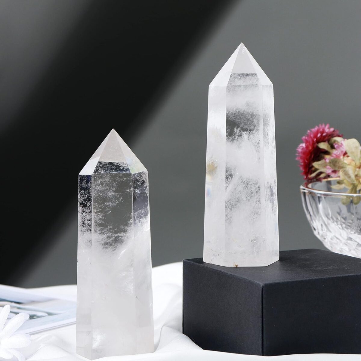 Runyangshi Large Clear Quartz Healing Crystal Wand 4.72"-5" Natural Crystal Tower 6 Faceted Single Point Crystal Prism Wand Natural Quartz Stones for Meditation Reiki Chakra Therapy Home Decor Gift - Image 5