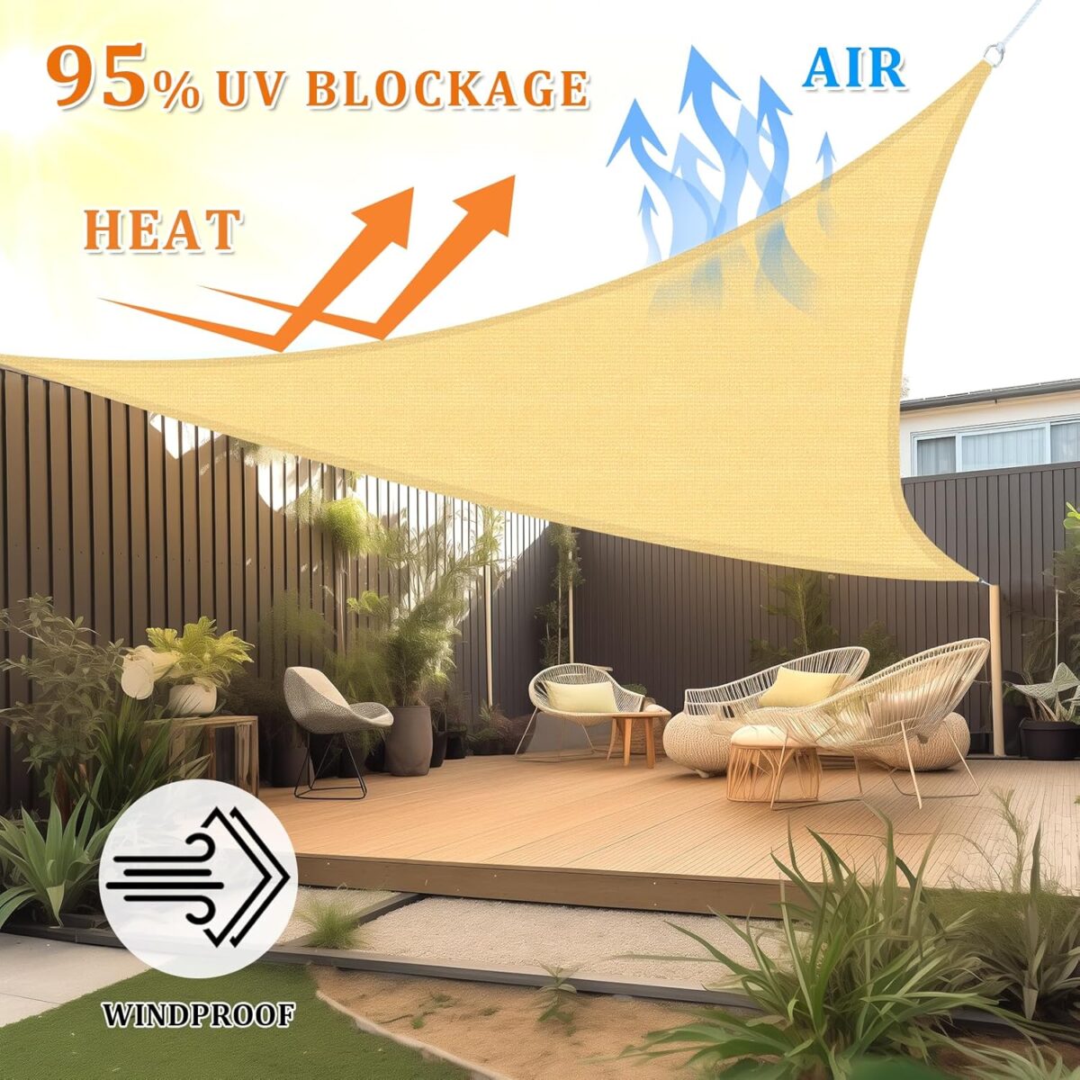 Shade&Beyond Triangle Sun Shade Sail 16'x16'x16' Canopy Sand for Patio Garden Yard Deck Pergola, (We Make Custom Size) - Image 2