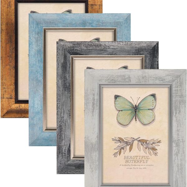 XUANLUO 5x7 Picture Frames Set of 4 Rustic Retro Photo Frame with Plexiglass Wall Mount and Tabletop Display Family Friends Wedding Gift