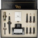 Wordsworth & Black Calligraphy Pen Gift Set, Includes Ink Bottle, 6 Ink Cartridges, Ink Refill Converter, 6 Replacement Nibs, Premium Package, Journaling, Smooth Writing Pens [Black Gold]