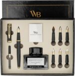 Wordsworth & Black Calligraphy Pen Gift Set, Includes Ink Bottle, 6 Ink Cartridges, Ink Refill Converter, 6 Replacement Nibs, Premium Package, Journaling, Smooth Writing Pens [Black Gold]