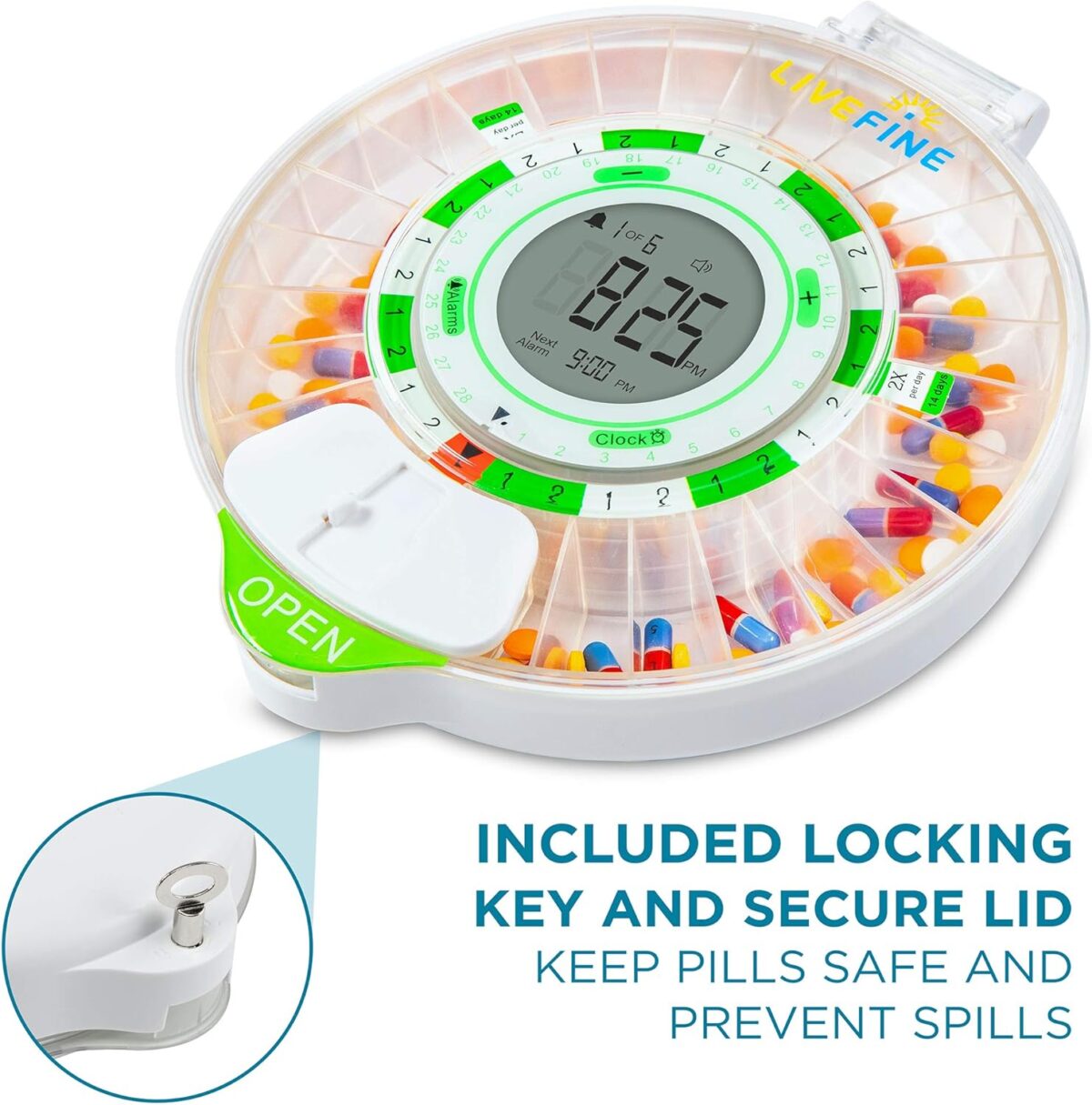 Live Fine 28-Day Automatic Pill Dispenser with Upgraded LCD Display, Key Lock, Sound & Light for Prescriptions, Medication, Vitamins, Supplements & More - Image 4