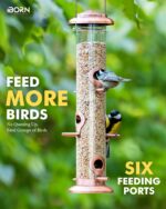 iBorn Metal Bird Feeders Brushed Copper Wild Bird Feeder for Outdoors Hanging All Metal Brushed Copper Finishing 14 Inch 6 Port(Seed is not Included) - Image 3