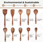 Wooden Spoons for Cooking, 10 Pcs Wooden Cooking Utensils Set – Wooden Utensil Set for Nonstick Pans & Cookware – Teak Wood - Sturdy, Lightweight & Heat Resistant - Image 4