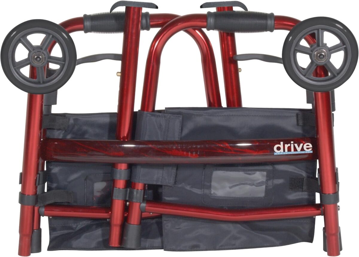 Drive Medical Deluxe Portable Folding Travel Walker with 5" Wheels and Fold up Legs, Red - Image 3