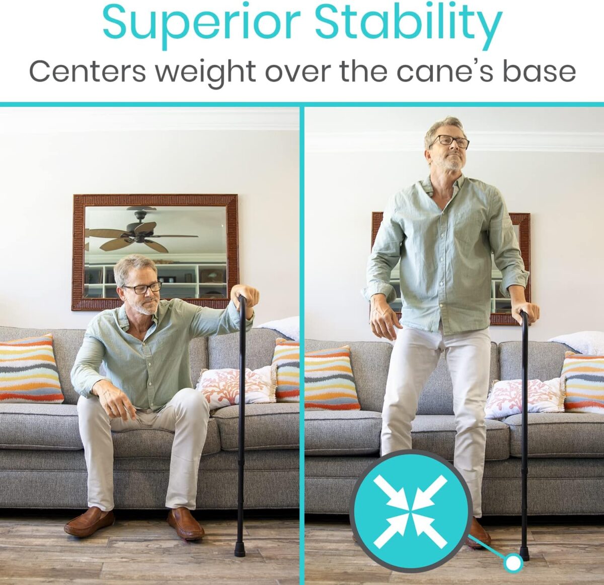 Vive Walking Cane for Women, Men, Elderly - Patented Offset Grip - Lightweight Adjustable Walking Aid with a Non-Slip Tip - Sturdy Balancing Mobility Aid for Seniors - Image 8