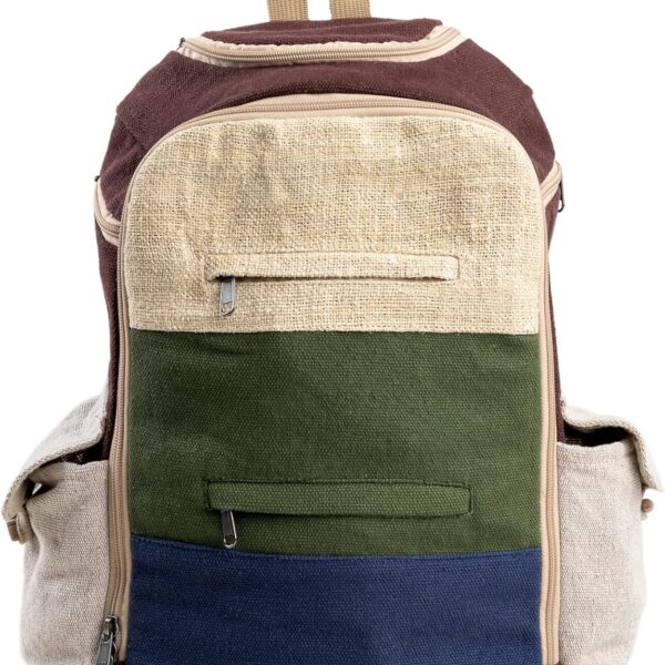 Large Hemp Backpack Multi 8 Functional Pocket Bag - Eco Friendly Unisex Rustic Durable Day Backpack by Freakmandu