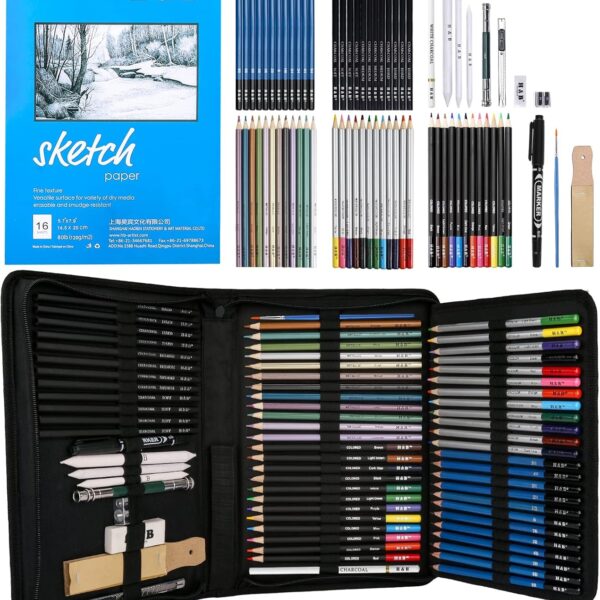 H & B 72PCS Drawing Supplies Sketching Set,Art Kit include Drawing & Colored Pencils for Adults Artists Kids.Pro Art Sketch Supplies with Sketchpad,Watercolor & Metallic Pencils
