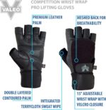 Valeo Competition Wrist Wrap Lifting Gloves with Durable Leather Construction, Reinforced Stitching, and Double Leather Padded Palms - Image 2