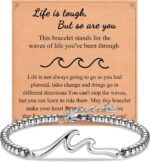 Inspirational Gifts for Women, Wave of Life Inspirational Bracelet, Thinking of You Cheer Up Get Well Encouragement Gifts for Women Friends, Life is Tough But So are You