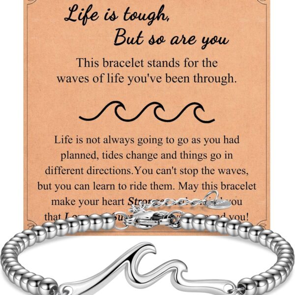 Inspirational Gifts for Women, Wave of Life Inspirational Bracelet, Thinking of You Cheer Up Get Well Encouragement Gifts for Women Friends, Life is Tough But So are You
