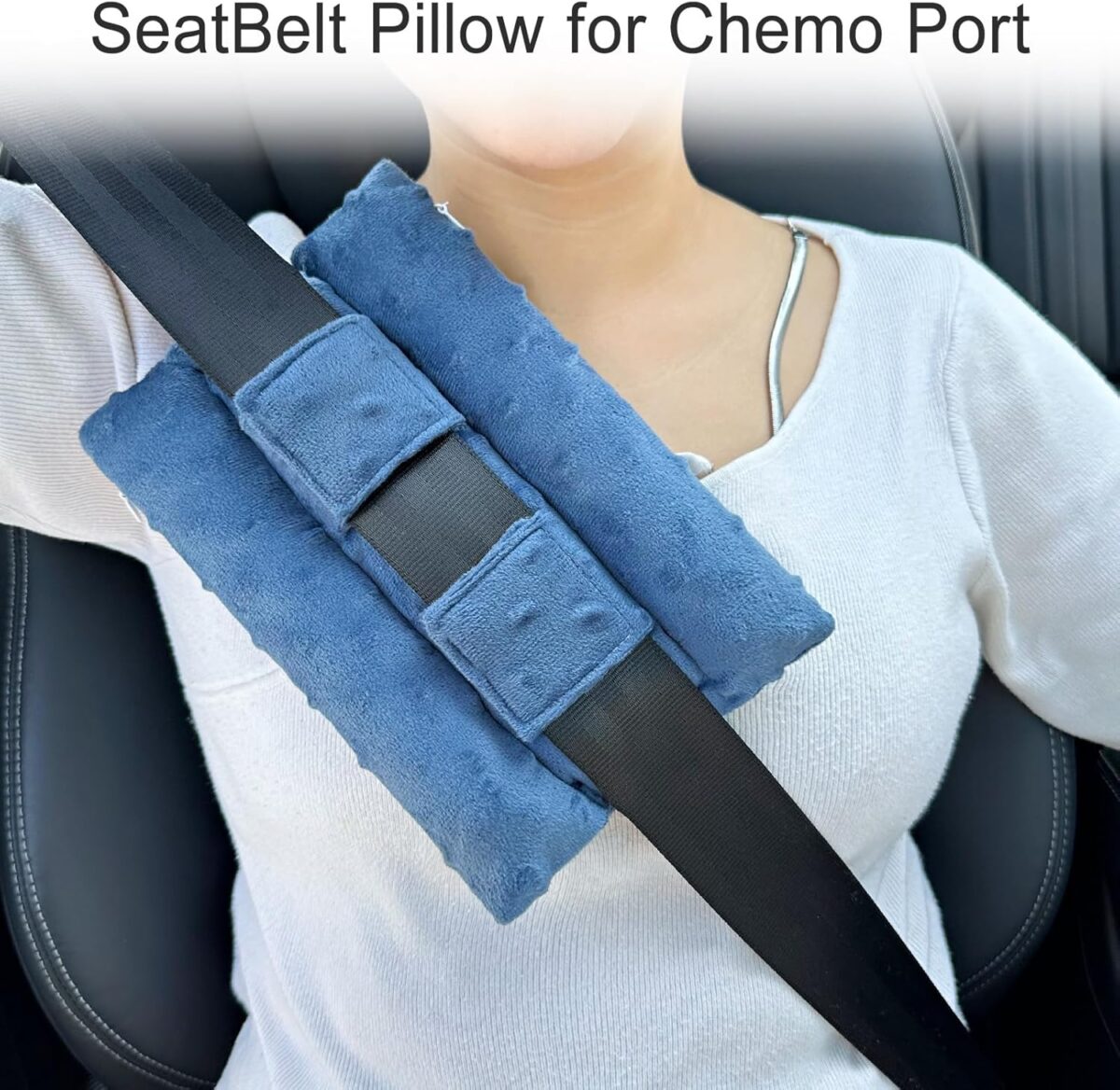 Chemo Port Pillows for Patients Seatbelt, Chemo Port Protector Pacemaker Seat Belt Cushion, Chemotherapy Must Haves Chemo Gifts Men Women Cancer, Minky Dot Denim Blue - Image 3
