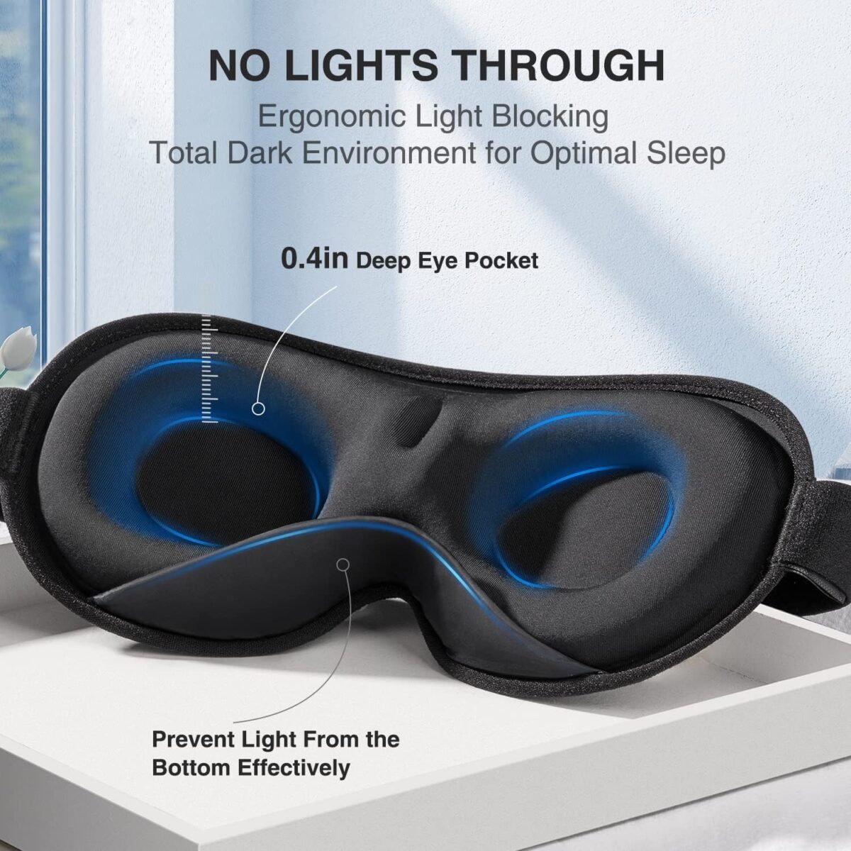 YFONG Weighted Sleep Mask, Women Men 3D Blocking Lights Sleeping Mask (4.2oz/120g), Pressure Relief Night Sleep Eye Mask with Adjustable Strap, Eye Cover Blindfold for Travel Nap Yoga, Black - Image 4