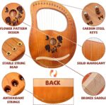 Lyre Harp 19 String Wood Rose Harp Portable Solid Mahogany Harp String Instrument with Black Bag Strings Carry Cloth Sheet Music Pick Tuning Wrench (ROSE, 19 String) - Image 4