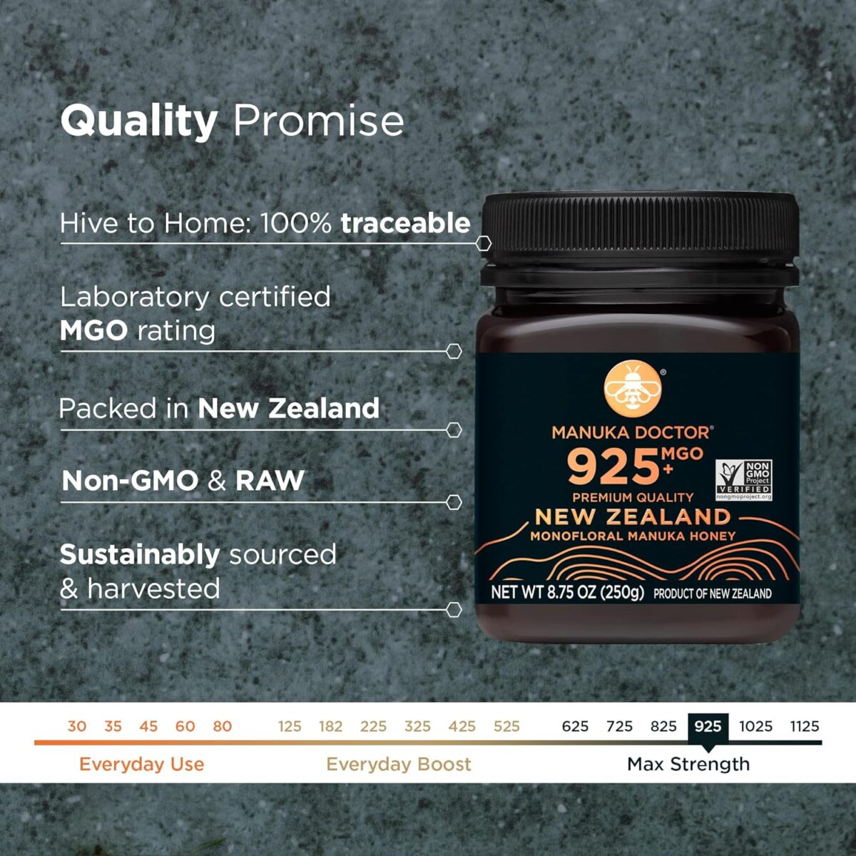 MANUKA DOCTOR - MGO 925+ Manuka Honey Monofloral, 100% Pure New Zealand Honey. Certified. Guaranteed. RAW. Non-GMO (8.75 oz) - Image 2