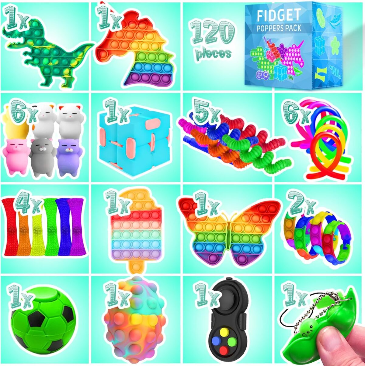 Fidget Toys, 120 Pack Fidgets Set Stocking Stuffers for Kids Party Favors Autism Sensory Toy Bulk Adults Kids Boys Girls Teens Stress Autistic ADHD Anxiety Carnival Treasure Classroom Prizes - Image 2