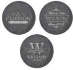 My Personal Memories Custom Engraved Slate Coasters Set of 4 - Monogrammed Coasters for Drinks, Weddings, Couples, Anniversaries - Personalized (Round) - Image 2