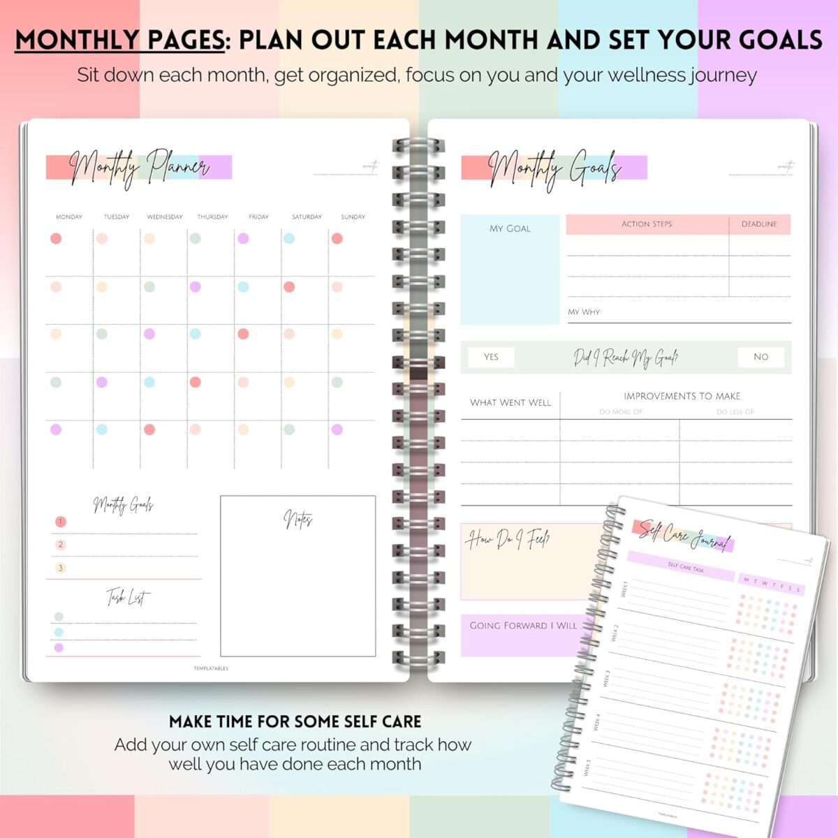 Wellness Journal - 90 Day Health, Fitness, Gratitude, Mindfullness, Wellbeing, Habit, Goals, Diet & Food Tracker - A5 (Pastel Rainbow) - Image 4