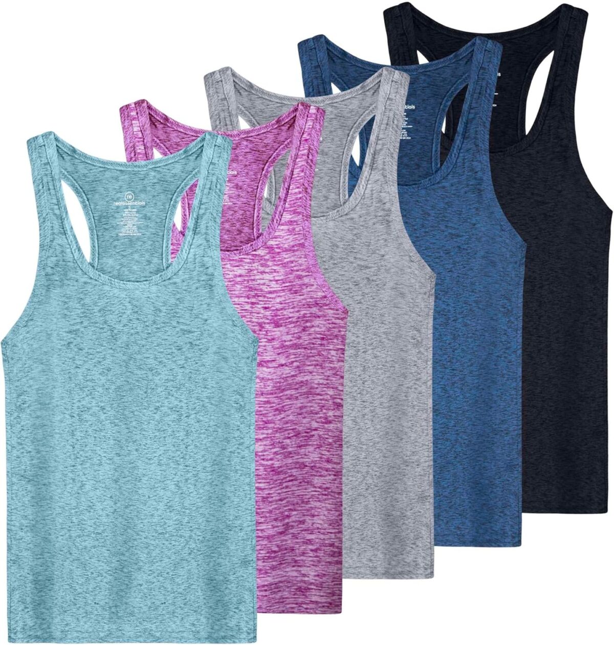 Real Essentials 5-Pack Women's Racerback Tank Top Dry-Fit Athletic Performance Yoga Activewear (Available in Plus Size) - Image 1