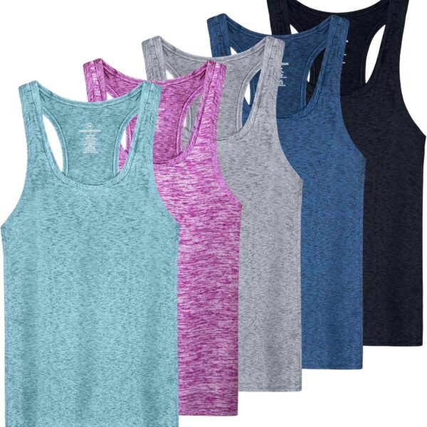 Real Essentials 5-Pack Women's Racerback Tank Top Dry-Fit Athletic Performance Yoga Activewear (Available in Plus Size)