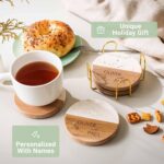 Luxury Marble and Wood Coasters, Set of 4 with Gold Stand, Personalized Gift for Weddings, Engagements, Anniversaries, Housewarming, and Décor (Bianco) - Image 5