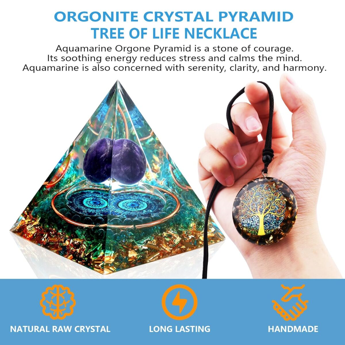 Zurligi Orgone Pyramid for Positive Energy, Tree of Life Amethyst & Citrine Chakra Orgonite Healing Crystal Pyramid for Wealth Success Lucky Meditation Sleep & Spiritual Gifts - Image 6